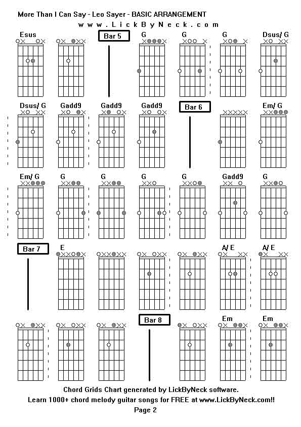 Chord Grids Chart of chord melody fingerstyle guitar song-More Than I Can Say - Leo Sayer - BASIC ARRANGEMENT,generated by LickByNeck software.